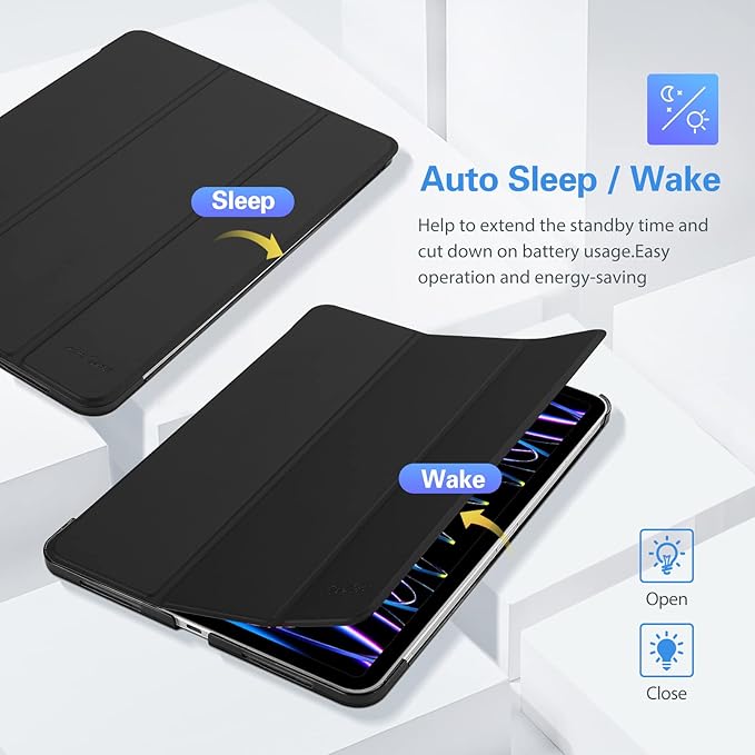 ProCase for iPad Pro 11 Inch Case 2022/2021/2020/2018(4th/3rd/2nd/1st Generation), iPad Pro 11" Slim Stand Hard Back Cover Shell Smart Folio Compatible with Penci/Support Auto Wake/Sleep -Shadowblack