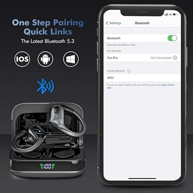 sajawass Wireless Earbuds, Sports Bluetooth Headphones, 75Hrs Playtime Ear Buds with LED Power Display, Noise Canceling Headset, IPX7 Waterproof Earphones for Workout/Running