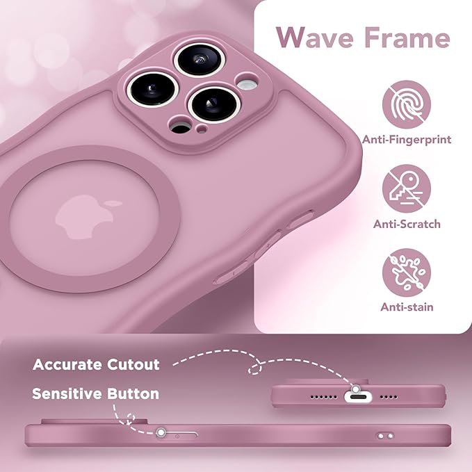 CAPRARO Cute for iPhone 15 Pro Max Case, Compatible with MagSafe, [Curly Wave Edge] [Full Camera Protection] [14 FT Drop Protection] Magnetic Phone Case for 15 Pro Max 6.7 Inch, Black Currant