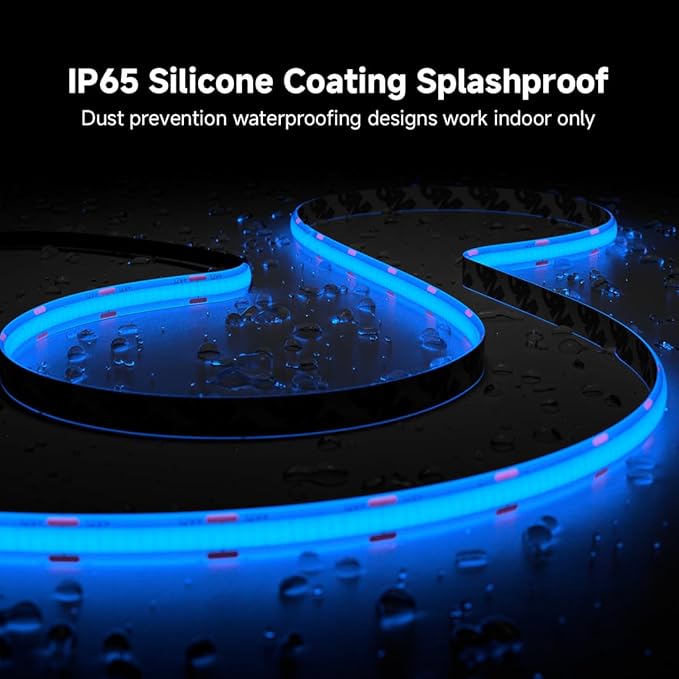 BTF-LIGHTING FCOB IP65 Waterproof Blue Color COB LED Strip 16.4FT DC24V 480LED/m 8mm Width Flexible High Density CRI 90+ Dimmable LED Light for Home Indoor Decor(No Controller or Adapter)