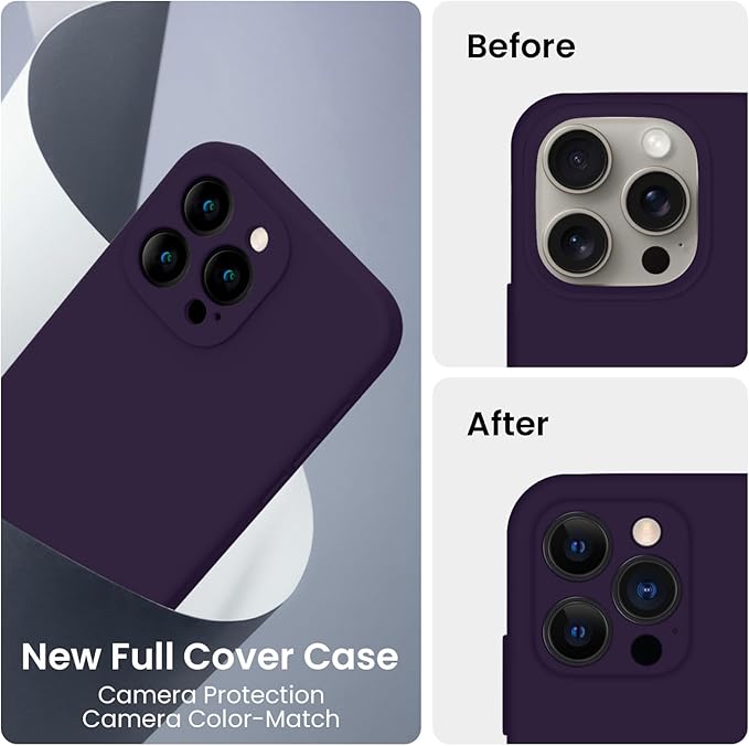 FireNova Designed for iPhone 15 Pro Max Case, Silicone Upgraded [Camera Protection] Phone Case, Soft Anti-Scratch Microfiber Lining Inside, 6.7 inch, Purple