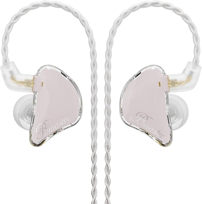 BASN in Ear Monitor Headphones, Triple Driver IEM Earphones with Powerful Bass, Noise Isolation HiFi Stereo Wired Earbuds for Musicians Singers Drummers (Cloud Pink)