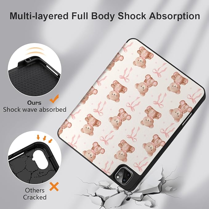 DONGKE Case for 2022/2021/2020/2018 iPad Pro 11 inch Gen 4/3/2/1 - Slim Protective Case - Built in Pencil Holder Support Charging - Trifold Stand & Sleep/Wake Cover- Bear