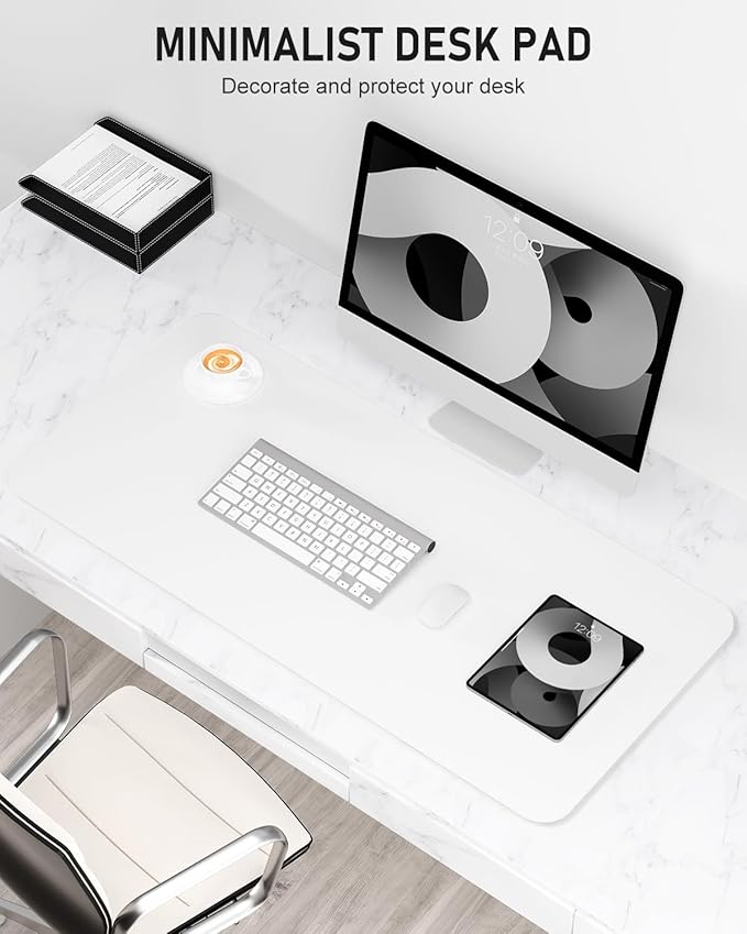 Desk Pad, 35.5" x 17" PU Leather Non-Slip Desk Mat Large Mouse Pad for Desktop, Waterproof Laptop Computer Writing Mat for Office, Home, Work, Gaming, White