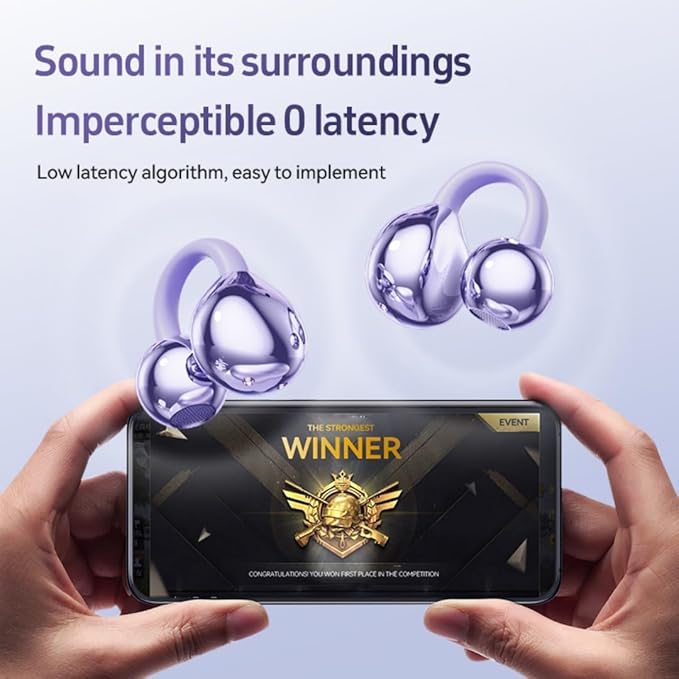Open Ear Headphones, Wireless Earbuds for Sports Running Gym, 24H Battery, Sweat Proof, BT5.4, Noise Cancelling Mic, Wireless Charging Case for iOS Android (Style 1:Purple)