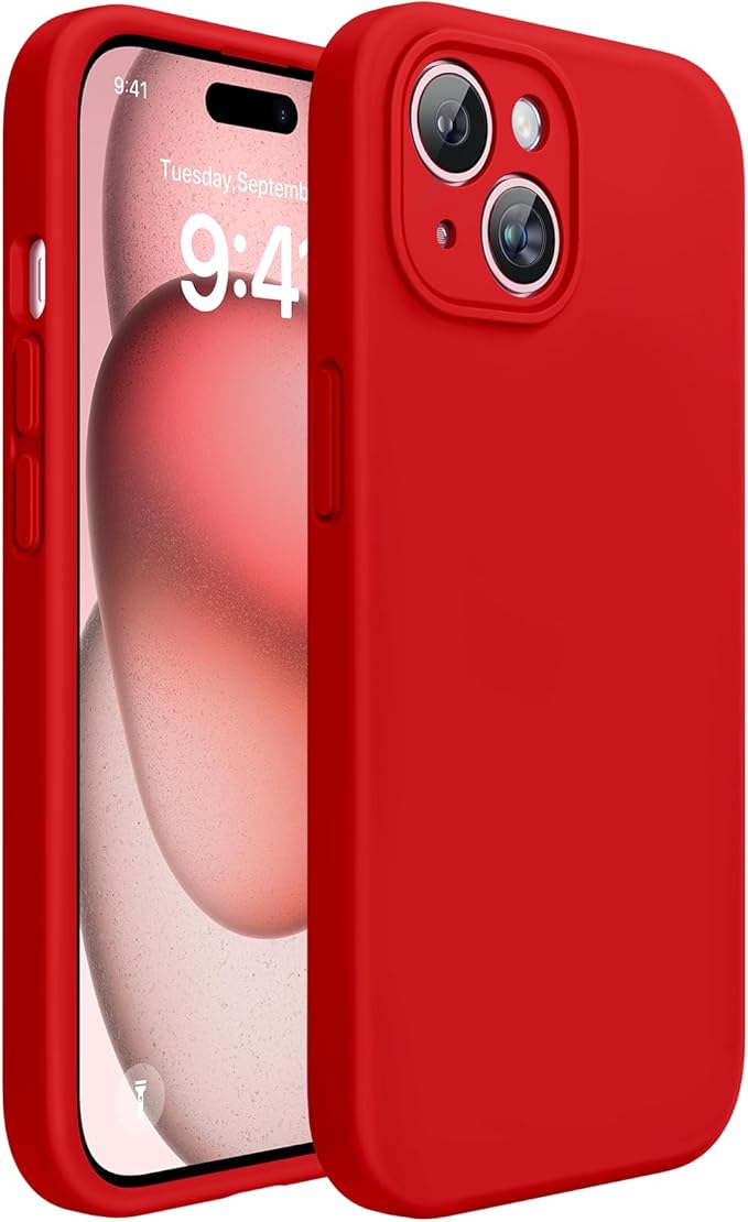 Miracase Compatible with iPhone 15 Case, [Soft Anti-Scratch Microfiber Lining], Liquid Silicone Case Gel Rubber Shockproof Drop Protection Phone Case for iPhone 15, Red