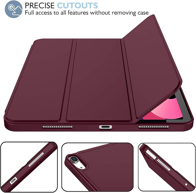 iMieet iPad Air 11 Inch Case M4/M3/M2(2026/2025/2024), iPad Air 5th/4th Generation Case 2022/2020 10.9 Inch with Pencil Holder,Trifold Stand Smart Case with Soft TPU Back(Wine)