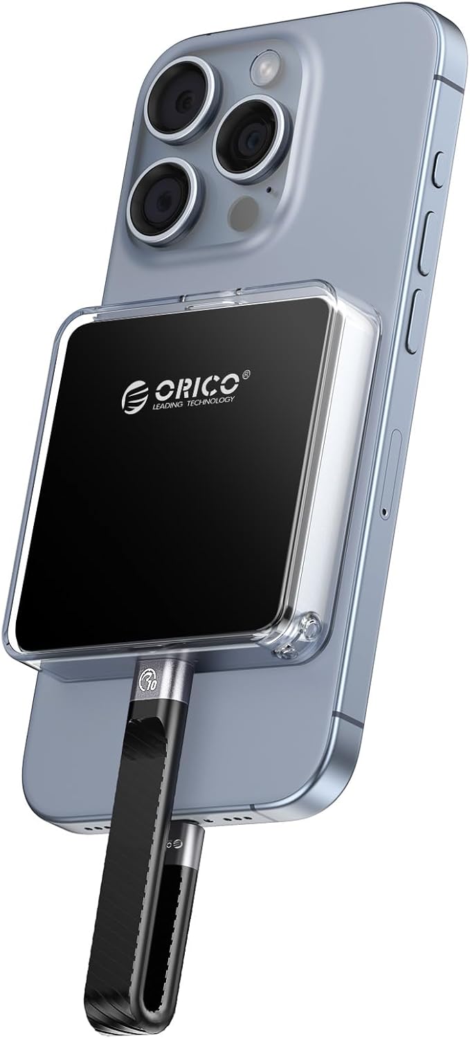 ORICO 10Gbps Magnetic M.2 NVMe SSD Enclosure 4K ProRes Recording Max 2TB for iPhone 17/16/15 Pro/Pro Max/Plus Support SSD Size 2230 B+M M-Key Diskless AP30 (Black)