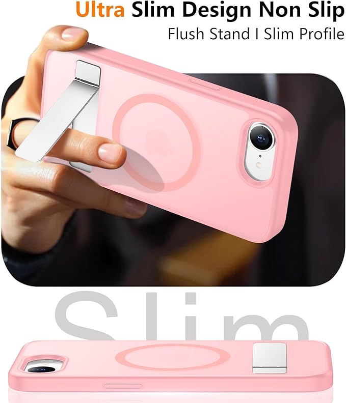 SPIDERCASE Magnetic for iPhone 17e Case for iPhone 16e Case, with [3 Stand Ways] [Military Grade Drop Protection] Invisible Stand Shockproof Slim Case for iPhone 17e/16e 6.1 inch, Light Pink