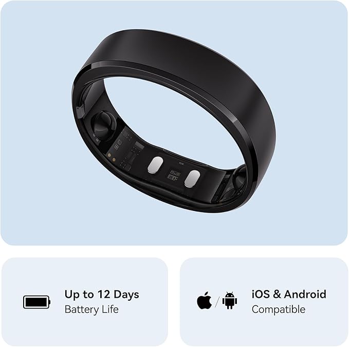 RingConn Gen 2, World’s First Smart Ring with Sleep Apnea Monitoring, No APP Subscription, 12-Day Battery Life, Stress/Heart Rate/Women's Health Tracker, Android & iOS Compatible (Black, Size 6)