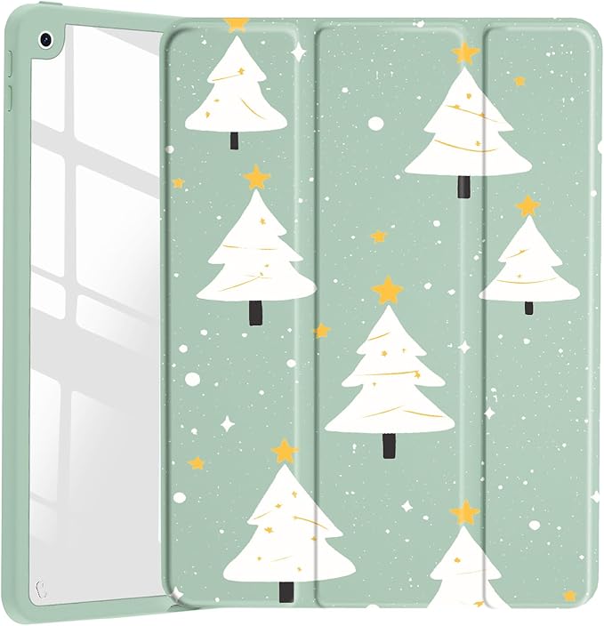 JOYLAND Cute Christmas Tree Case for iPad (A16) 11th Gen 2025 11-inch/10th Gen 2022 10.9 inch, Clear Acrylic Hard Back Green Case with Pencil Holder Trifold Stand Tablet Cover for Women