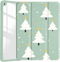 JOYLAND Cute Christmas Tree Case for iPad 7th/8th/9th Generation, Clear Transparent Acrylic Hard Back Green Case with Pencil Holder Trifold Stand Tablet Cover for iPad 10.2" 2019/2020/2021
