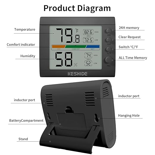 Hygrometer Thermometer Gauge Mini Digital, Monitor Indoor Outdoor Humidity Meter Temperature for Humidifiers Dehumidifiers Greenhouse Reptile Humidor