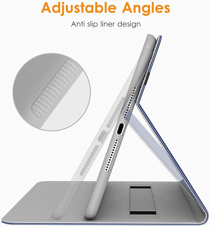 DTTO for iPad 9.7 Inch 5th/6th Generation 2018/2017 Case with Apple Pencil Holder, Premium Leather Folio Stand Cover Case for Apple iPad 9.7 inch, Also Fit iPad Pro 9.7/Air 2/Air - Navy Blue