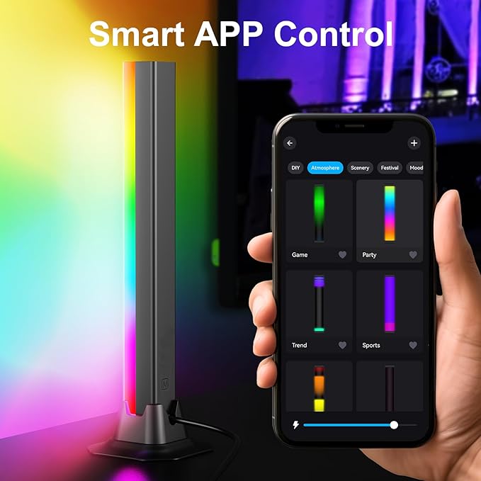 velted RGB Light Bar, Smart Music Sync RGB IC LED Lights Bars, USB Powered Ambient Lighting, Remote Control Color Changing Gaming TV Backlight, for PC Room Monitor Desk
