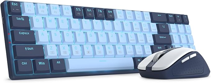 Redragon BS8773 Wireless Keyboard and Mouse Combo, 78 Keys 2.4Ghz Wireless Low-Profile Mechanical Red Switch Keyboard w/Slim Compact Design & Single Blue Backlit, Comfort Grip 2400 DPI Max Mouse