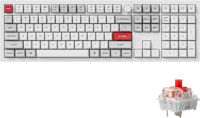 Keychron Q6 Pro Full Aluminum RGB Wireless/Wired Custom Mechanical Keyboard, Full-Size QMK/VIA Programmable Knob KSA Double-Shot PBT Keycaps Hot-Swappable Red Switch, Mac Windows Linux-White