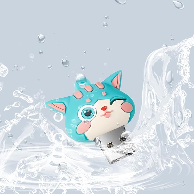 USB Flash Drives,Waterproof Silicone USB2.0 High Speed Thumb Memory Stick Pen Date Storage Pendrive U Disk (16GB,Cyan Cat)