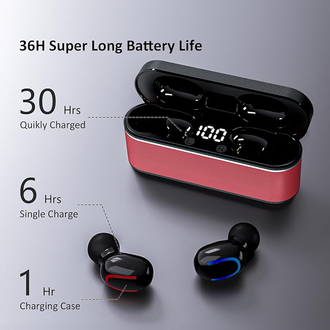 Wireless Bluetooth Earbuds,Ear Buds with HiFi Stereo Sound,Superlight-Weight Headphone 36H Long Playtime,Noise Cancelling Wireless Earphone,Bluetooth 5.4,IPX7 Waterproof,Red