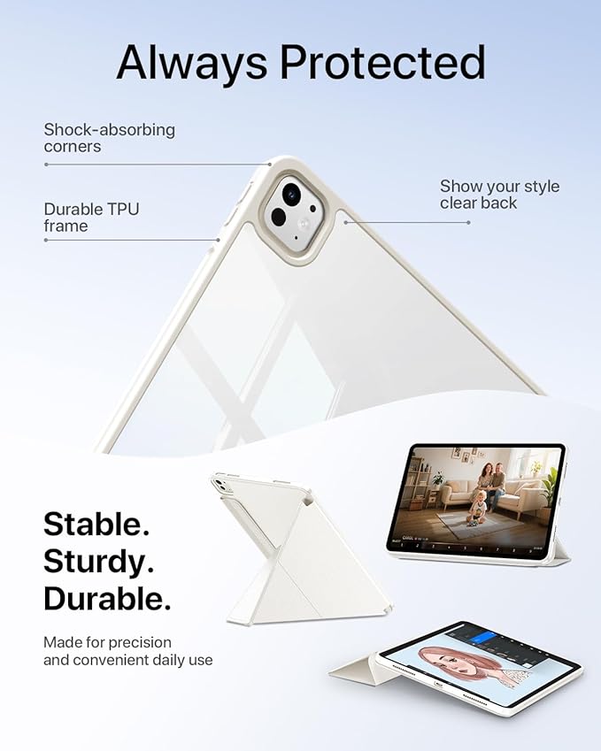 for iPad Pro 13 inch Case M5/M4 (2025/2024), Multi-Angle Y Fold Stand Magnetic Premium PU Leather Full Protective Case with Hidden Pencil Holder (Cream White)