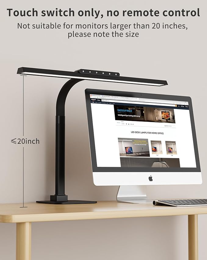 24W LED Desk Lamp, 112 High-Bright Eye-Caring Architect Light, 3000K-6000K Stepless Dimmable Touch Control, Weighted Metal Base, Auto-Dimming & Memory Function for Home Office, Reading, Gaming, Black