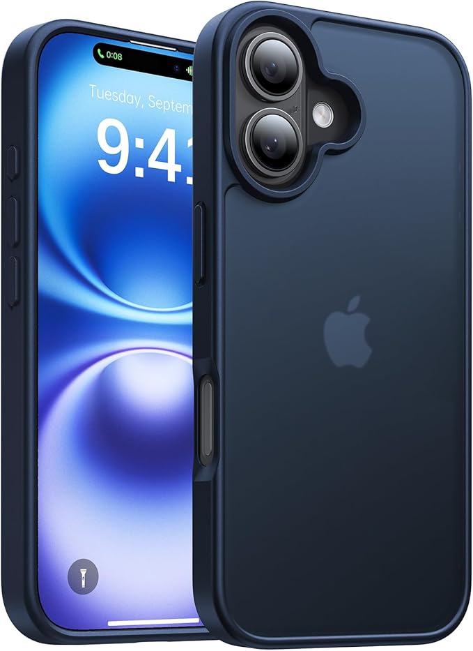 for iPhone 16 Case, [Military-Grade Drop Protection][Anti-Yellowing] Shockproof Protective Translucent Matte Cover for iPhone 16 Phone Case,Deep Blue