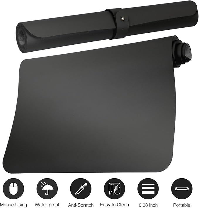 ‎Boutilon Leather Desk Pad Protector,Non-Slip Mouse Pad,Laptop Desk Pad,Office Mouse Mat,Waterproof Leather Desk Blotter,Desk Writing Pad for Office and Home,Laptop Blotter (S-Black,24"x 14")