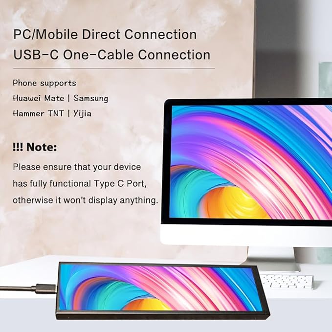 8.8-inch Touchscreen Bar Display, 1920x480, Metal Shell IPS Portable Touch Monitor with USB-C Port. Compatible with Raspberry Pi, Laptop Aida64 Monitoring, GPU/CPU Stats, and PC Case Mini Screen