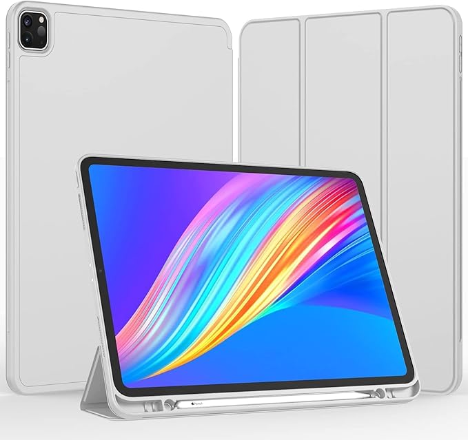 iMieet Case for iPad Pro 11 Inch (M5) 2025 /(M4) 2024 5th Gen, Trifold Stand Smart Cover with Pencil Holder and Soft TPU Back, Auto Wake/Sleep (Light Gray)