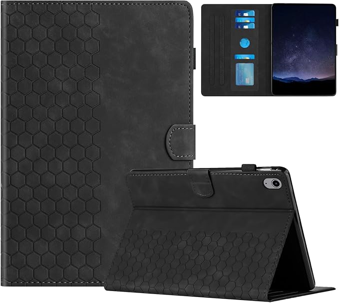 DTangLsm for iPad A16 Case iPad 11th Generation Case 11-inch 2025, iPad 10th Generation Case 10.9-inch 2022, Smart PU Leather Folio Stand Cover with Pencil Holder, Auto Wake/Sleep, Honeycomb Black