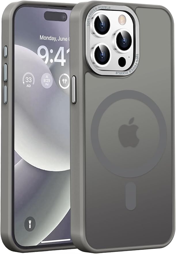 Newfuture Upgraded Magnetic for iPhone 15 Pro Max Case [Compatible with Magsafe] [Mil-Grade Protection], Pocket-Friendly, Slim Translucent Phone Case Cover for iPhone 15 Pro Max 6.7", Titanium Gray