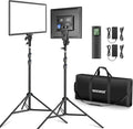 Neewer 18" Led Video Light Panel Key Lighting Kit with Remote, 2-Pack 45W Dimmable Bi Color + Tripod Stand, 3200K–5600K Soft Light CRI 97+ 4800Lux for Game Live Streaming Studio Photography Recording