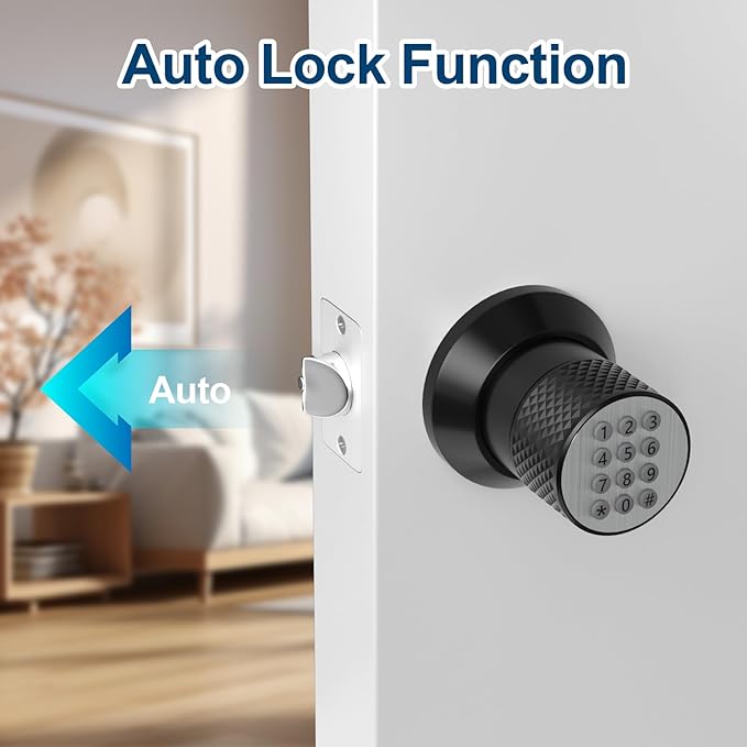 FITNATE Door Knob with Keypad,Digital Door Lock for Keyless Entry,Electronic Door Lock with Spare Keys,Auto Lock, Anti-Slip Handle, Easy to Install for Bedroom,Home and Office