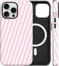 Magnetic for iPhone 13 Pro Case Cute Diagonal Stripes Phone Case, Shockproof Slim TPU and Hard PC Protective Phone Cover Compatible with MagSafe Designed for Women Girls,Pink