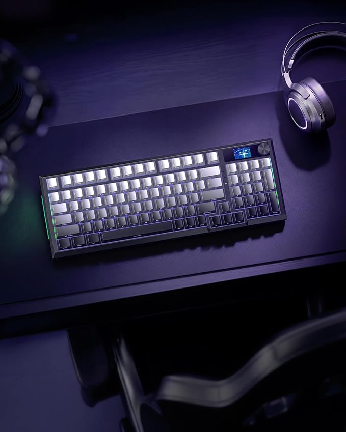 Redragon Wireless Mechanical Keyboard, Gasket RGB Gaming Keyboard with Screen & Knob, Tri-Mode BT5.0/2.4G/USB-C, 95 Keys Hot Swappable, Side Printed PBT Keycaps, Thick Pre-Lubed Linear Switch, K725SP