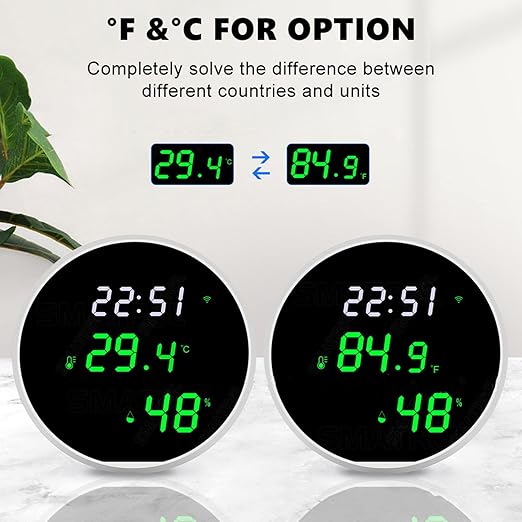 WiFi Room Thermometer Indoor Hygrometer: Smart Temperature Humidity Monitor with LED Backlit Display, Free Data Storage Export, Digital Temperature Humidity Sensor Compatible with Alexa