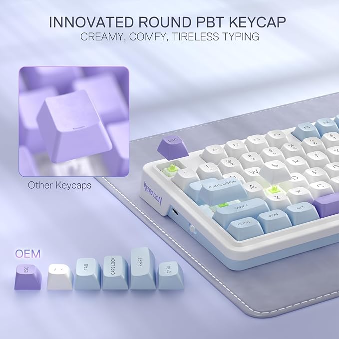 Redragon K673 MAX 75% Wireless Gasket RGB Gaming Keyboard, 3-Modes 81 Keys PBT Compact Mechanical Keyboard w/Hot-Swap Socket, Dedicated Knob Control & 5-Layer Noise Dampening, Custom Linear Switch