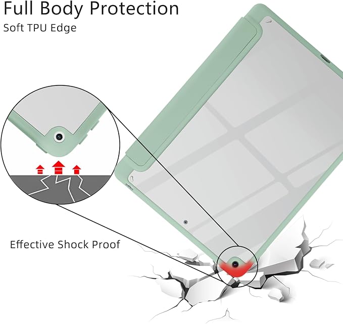 JOYLAND Cute Christmas Tree Case for iPad (A16) 11th Gen 2025 11-inch/10th Gen 2022 10.9 inch, Clear Acrylic Hard Back Green Case with Pencil Holder Trifold Stand Tablet Cover for Women