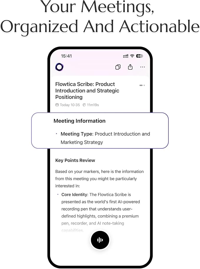 Flowtica Scribe AI Voice Recorder, App Control, Transcribe & Summarize, HiFi Audio with Noise Cancellation, Background Auto-Sync, Note Taker for Meetings & Lectures, Ultra-Slim, Pogopin Cable Included