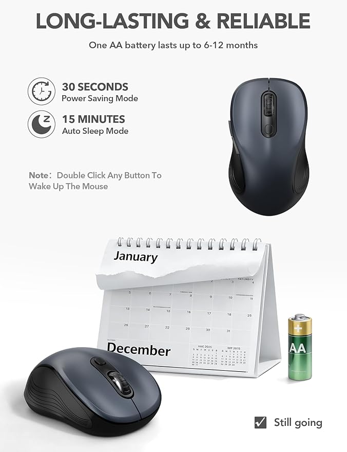 Trueque Wireless Mouse for Laptop, 2.4GHz Ergonomic Computer Mouse with Back & Forward Buttons, 3 Adjustable DPI Levels, 6 Buttons, Optical USB Cordless Mice for Windows PC, M01 (Space Gray)