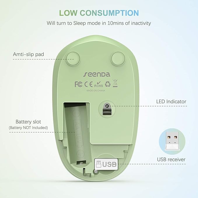 seenda Wireless Mouse for Laptop, 2.4G Noiseless Mouse with USB Receiver - Optical Tracking Portable Computer Mice for Chromebook, PC, Tablet, Windows, 24 Months Battery Life - Light Blue&Olive Green