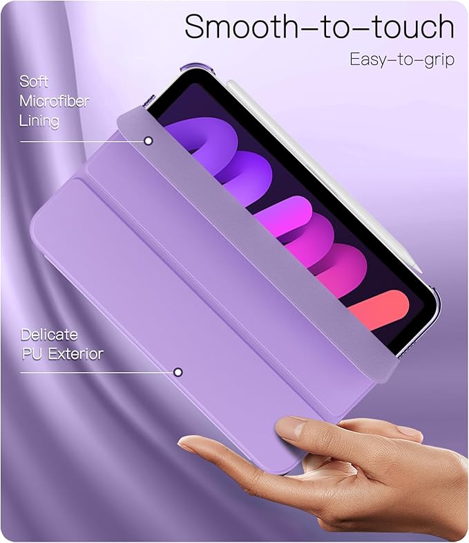 TiMOVO Case for iPad mini 7 A17 Pro 8.3-inch 2024, iPad mini 6th Generation Case, Slim Translucent Hard Back Folio Cover Support Touch ID & Apple Pencil Charging, Auto Wake/Sleep, Lilac