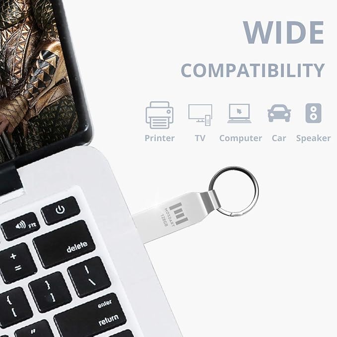MOSDART Waterproof 128GB USB2.0 Flash Drive, exFAT Metal Memory Stick with Keychain, for System Back, Data Storage, Silver(Pack of 2)