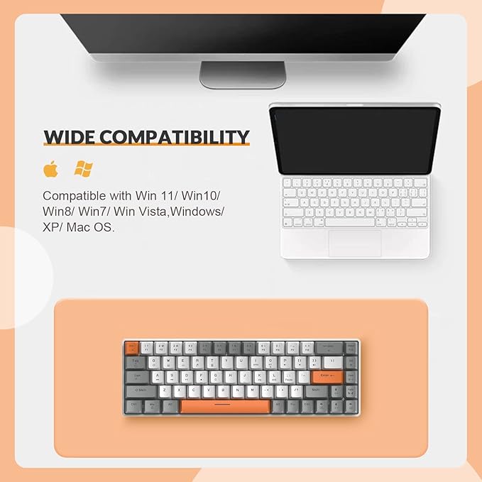 ZIYOU LANG RK-T8 Wired 65% Mechanical Gaming Keyboard with RGB LED Backlit Anti-ghosting TKL Mini 68 Key Custom Coiled C to A Cable Linear Red Switch for PS4 PS5 Xbox PC Mac Gamer(Gray/White/Orange)