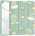 JOYLAND Cute Baby Dinosaur Pattern Case for 9.7" iPad 5th/6th Generation（2017/2018）,Clear Acrylic Hard Back Case with Pencil Holder Trifold Stand Tablet Cover (Model Number:A1822 A1823 A1893 A1954)