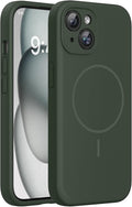 Miracase Magnetic for iPhone 15 Plus Case, [Soft Anti-Scratch Microfiber Lining], Magnetic for MagSafe, Liquid Silicone Shockproof Drop Protection Phone Case for 15 Plus, Dark Green