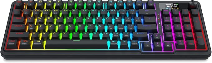 Redragon K719 Wireless Gasket Gaming Keyboard w/Hype Screen & Knob, 95 Keys Mechanical Keyboard, Easy-Control 1.14’’ TFT Info Display, 5-Layer Noise Dampening, Custom Linear Switch, Essential Black