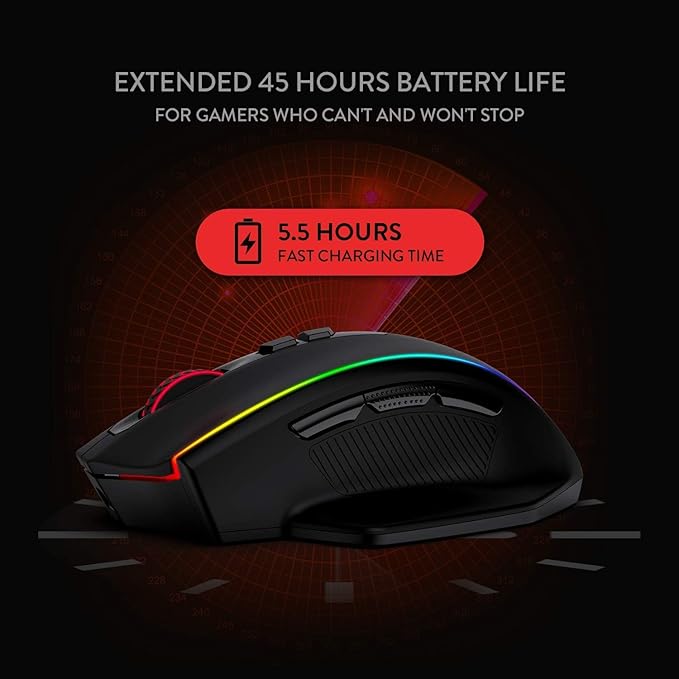 Redragon M686 Wireless Gaming Mouse, 16000 DPI Wired/Wireless Gamer Mouse with Professional Sensor, 45-Hour Reliable Power Capacity, Customizable Macro and RGB Backlight for PC/Mac/Laptop