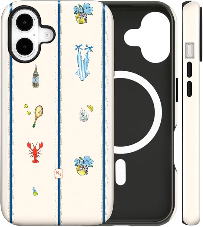Magnetic for iPhone 16 Case Cute Frog Stripes Phone Case, Summer Shockproof Slim TPU and Hard PC Protective Phone Cover Compatible with MagSafe Designed for Women Girls