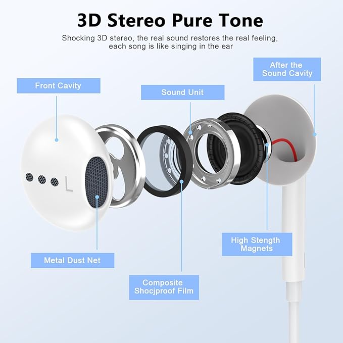 10FT Wired USB C Headphones for iPhone 16 15